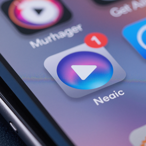 小程序二维码特写，黑色正方形二维码，中央显示播放图标，周围有音符装饰，白色背景，高清显示便于扫描进入小程序应用