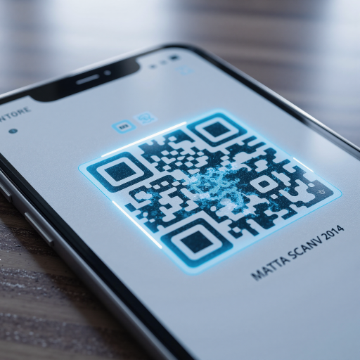 小程序二维码，黑色边框正方形，中央显示播放按钮图标，周围有波浪线装饰，白色背景，用于扫描进入音乐小程序应用